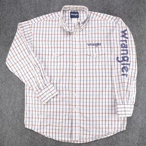 Wrangler Mens Western Logo Embroidered Plaid Cotton Shirt‎ White Large MP2249M